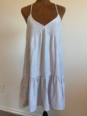 Aerie Sleeveless V-Neck Blue/White Striped Tiered Dress Women's Size M